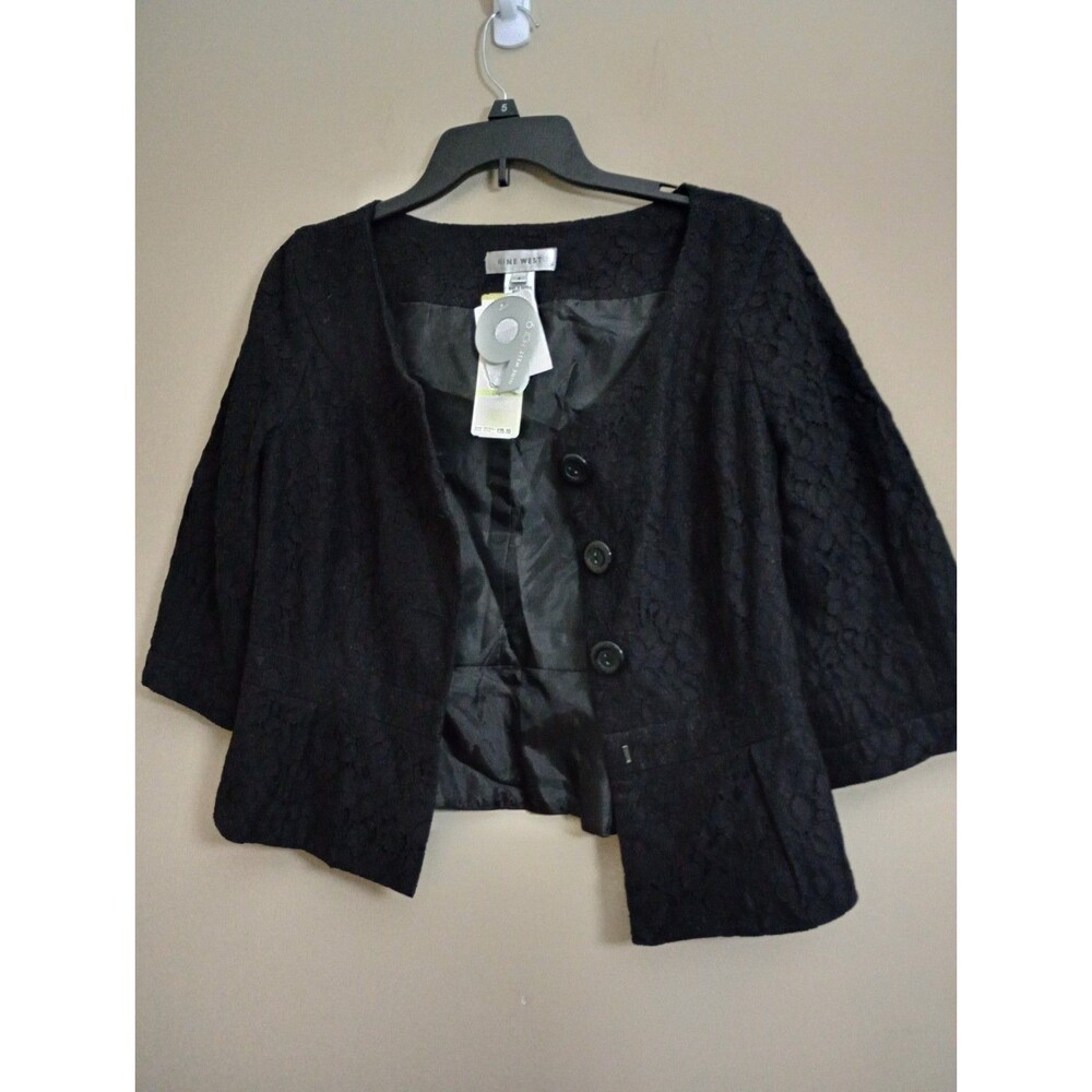 Nine West Black Lace Button Front Lace Short Jacket 3/4 Sleeve Size 4